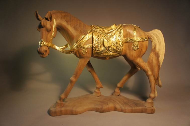 Victory Steed — carved horse with 24K gold leaf gilded saddlery